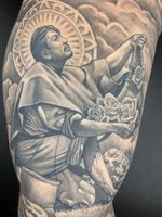 Saint Juan Diego tattoo by Chuey Quintanar #ChueyQuintanar #Chicanotattoos #chicanotattoo #chicanx #chicano #chicana #CincodeMayo #Mexican #Mexico #tattooinspiration #besttattoos
