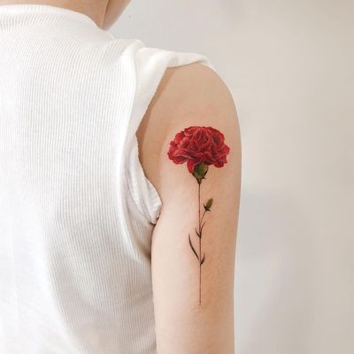 Birth month flower tattoo by Dahong Tattoo #DahongTattoo #Carnation #carnationtattoo #birthmonthflowertattoos #birthmonthflowers #flowertattoo #flowers #florals #petals #blooms #leaves #nature #plant #birthmonth