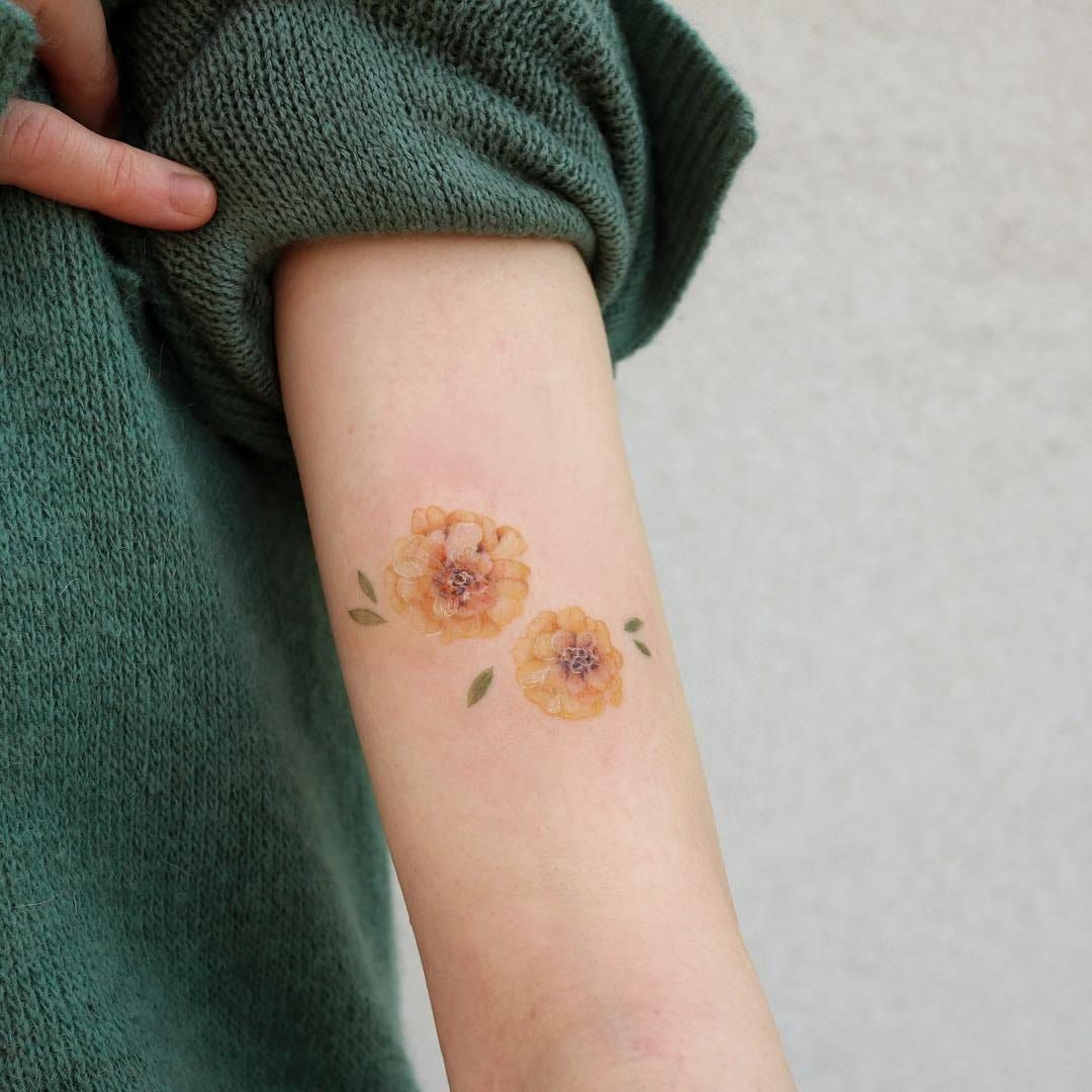 Libra constellation and October flowers for Anna    Libra  Constellation LibraTattoo BirthFlower Marigold Cosmo Tattoo   Instagram