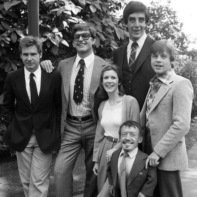 Photo of the Star Wars cast including Carrie Fisher, Peter Mayhew and Harrison Ford #chewbaccatattoo #chewbacca #starwars #movietattoos #petermayhew #georgelucas #scifi