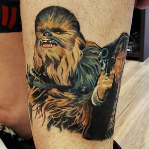 Chewbacca tattoo by Ian Miller #IanMiller #chewbaccatattoo #chewbacca #starwars #movietattoos #petermayhew #georgelucas #scifi