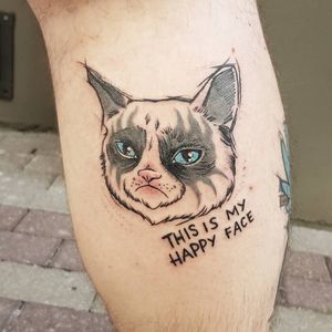 Grumpy Cat tattoo by Joahannah von Frankenstein #JoahannahvonFrankenstein  #TardarSauce #GrumpyCat #cat #kitty #petportrait #GrumpyCattattoos #GrumpyCattattoo #cattattoo #meme #petportraittattoo #funnytattoo