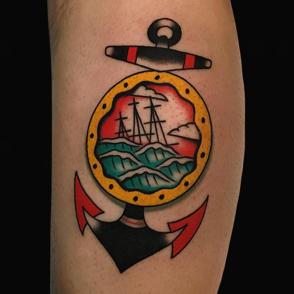 american traditional sailboat tattoo