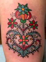 Folk art tattoo by Virginia Elwood #VirginiaElwood #Savedtattoo #NewYork #Brooklyn #folkrt #pattern #floral #tattooedtravels #tattooideas #tattooshop #tattoostudio #travel #tattoos