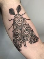 Evil moth monster tattoo by Ryan Roi #RyanRoi #DukkhaTattoo #NewYork #Brooklyn #linework #illustrative #monster #eye #tattooedtravels #tattooideas #tattooshop #tattoostudio #travel #tattoos
