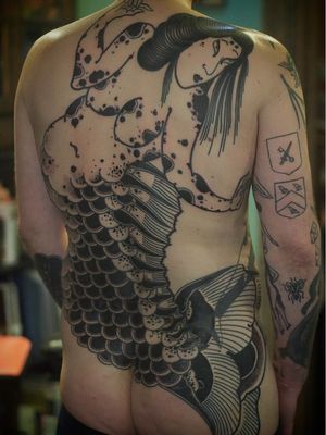 Neo Japanese tattoo by Damien J Thorn #DamienJThorn #blackwork #Japanese #Japaneseinspired #neojapanese #linework #illustrative #tribal #neotribal #darkart