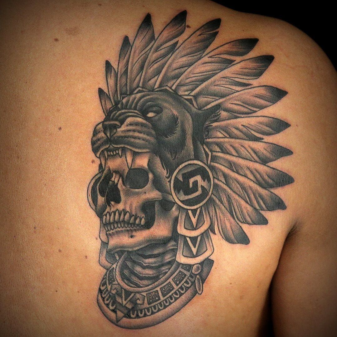 aztec warrior head tattoo