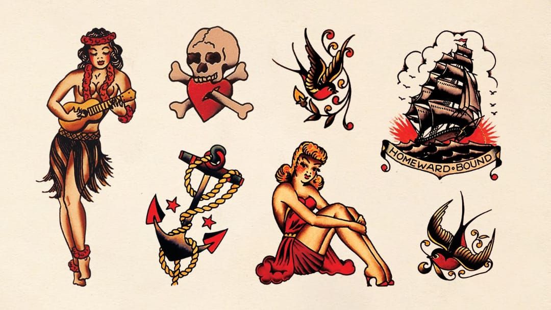 Sailor Jerry Traditional Vintage Style Tattoo Flash 5 Sheets 11x14 Old  School Y  eBay