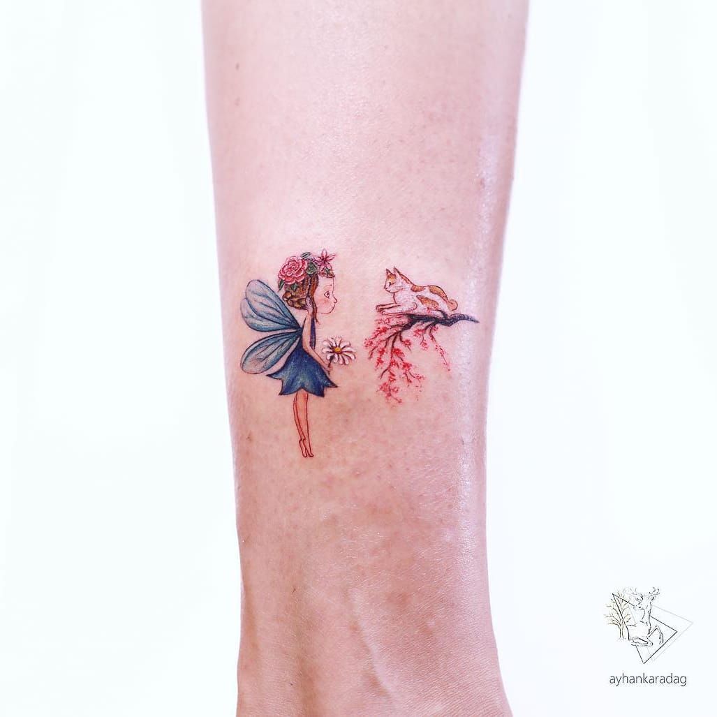 Small butterfly fairy tattoo on ankle