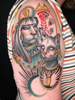 Neo traditional tattoo by Mathilde Hanmeister #MathildeHanmeister #BerlinInkTattooing #BerlinInk #Berlin #BerlinGermany #tattoostudio #tattooshop #neotraditional #cattattoo #cats #pharaoh #egypt #egyptian