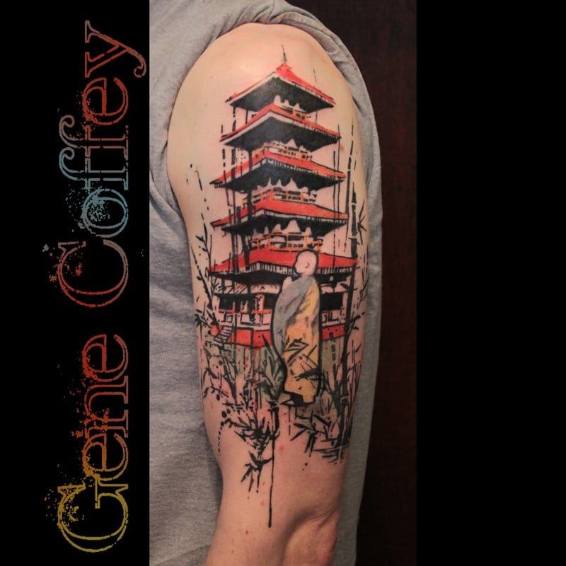 Pagoda temple japanense chinese tattoo design  Samurai tattoo design  Buddha tattoo design Japan tattoo design