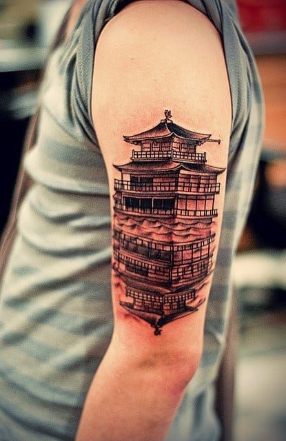 Illustrative Japanese pagoda tattoo design