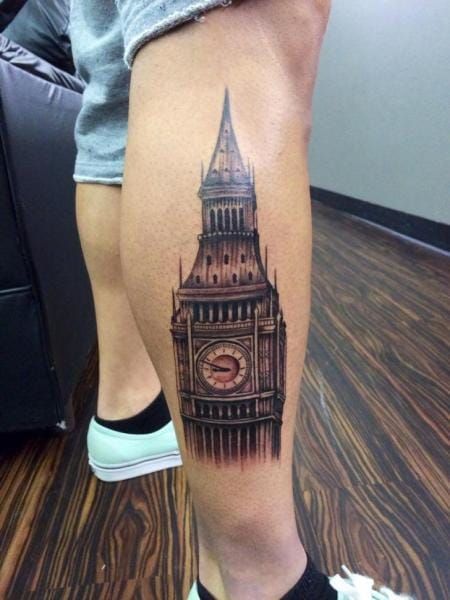Big Ben is a British icon and London landmark. Here it is tattooed by Last Angels Tattoo