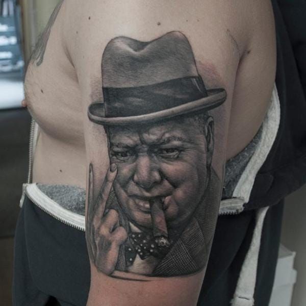 Sir Winston Churchill is Britain's best known Prime Minister and led the nation through WWII... tattoo by Rock Tattoo