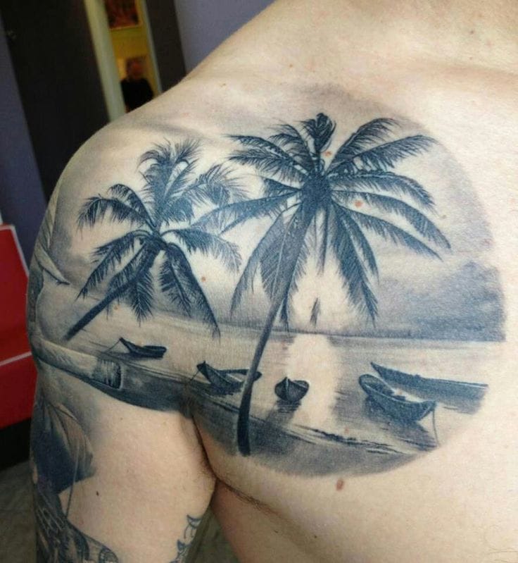 Idyllic beach tattoo. Credit the artist in comments please.