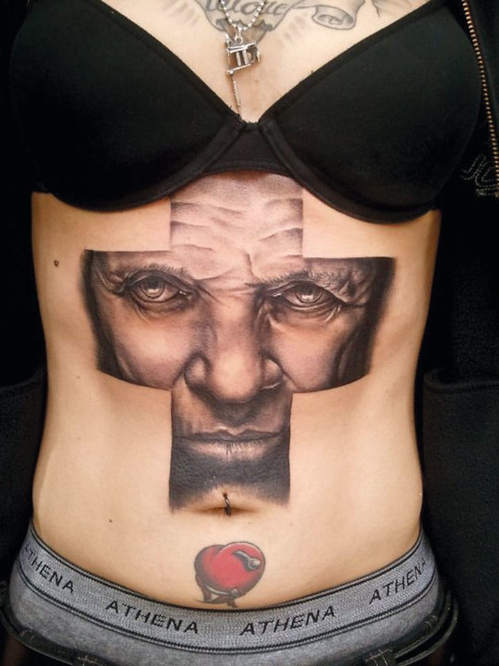 This Hannibal Lecter tattoo by Manu Badet! #cross #crosstattoo #lectertattoo #hanniballecter #manubadet