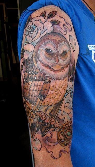 Wide-Eyed Owl Watercolor On Guys Arm