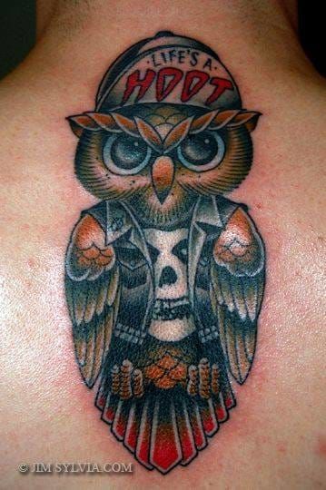 Cool punk owl tattoo by Jim Sylvia