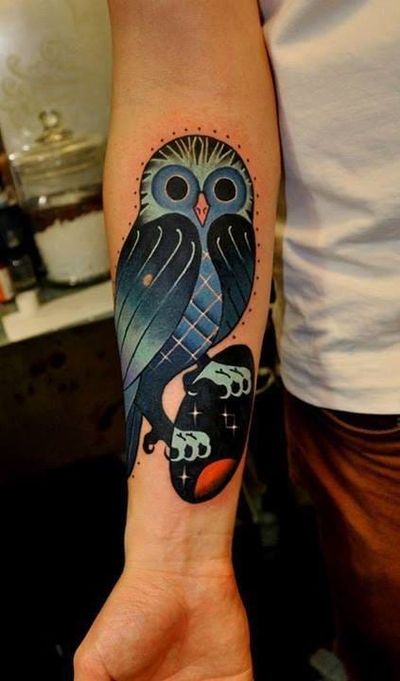 Cool punk owl tattoo by Jim Sylvia