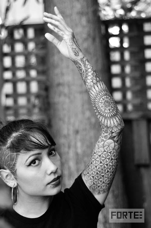 Dotwork tattoo by Dillon Forte #sleeve #dotwork #mandala #mandalas #geometry #geometric #DillionForte