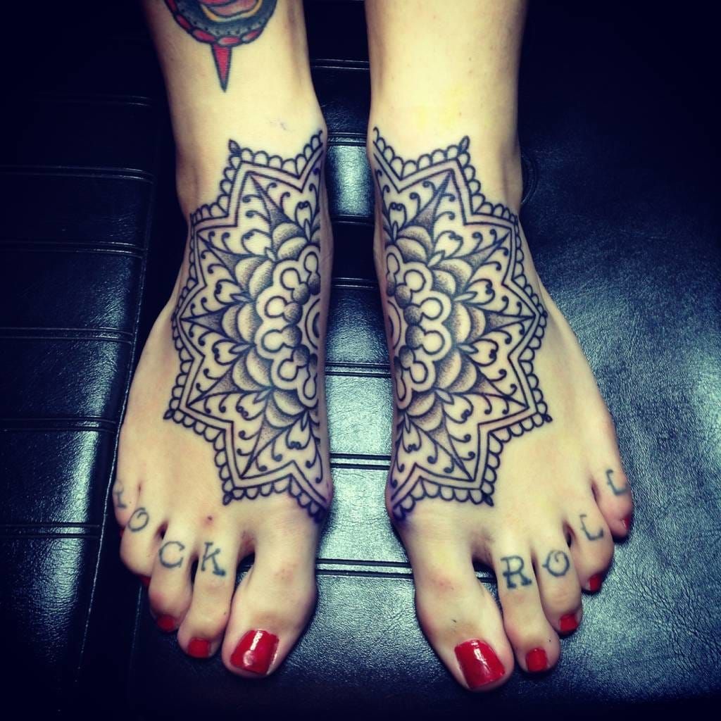 Mandalas are great for split tattoos and very elegant on feet.
