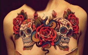 Old school rose and sugar skull, unknown artist