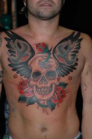Skull Wings Tattoo by Chad Koeplinger