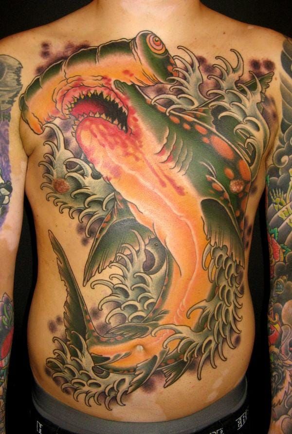 Hammerhead shark traditional tattoo  Shark tattoos Traditional shark  tattoo Hammerhead shark tattoo