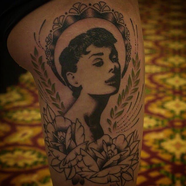Audrey Hepburn portrait tattoo by Nikko Hurtado  No 138