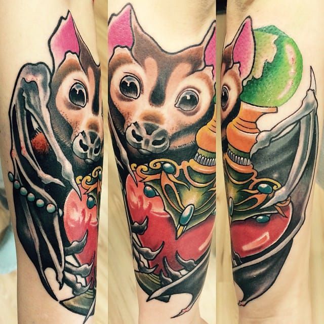 Neo traditional bat face tattoo by St Matthew  Traditional tattoo bat  Fire tattoo Traditional tattoo