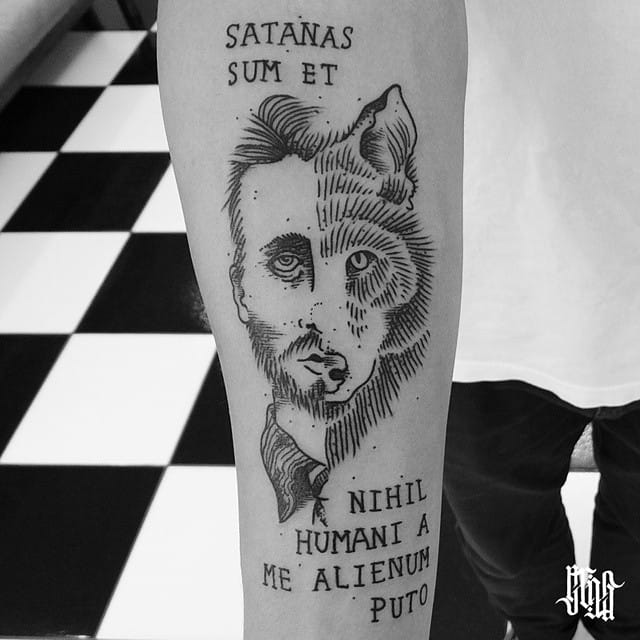 Mysterious piece inspired by Fyodor Dostoyevsky's The Karamazov Brothers inked by Daniel Griza. Sometimes it's nice to add some images to quote tattoos as well. #quote #quotetattoo #DanielGriza #lettering