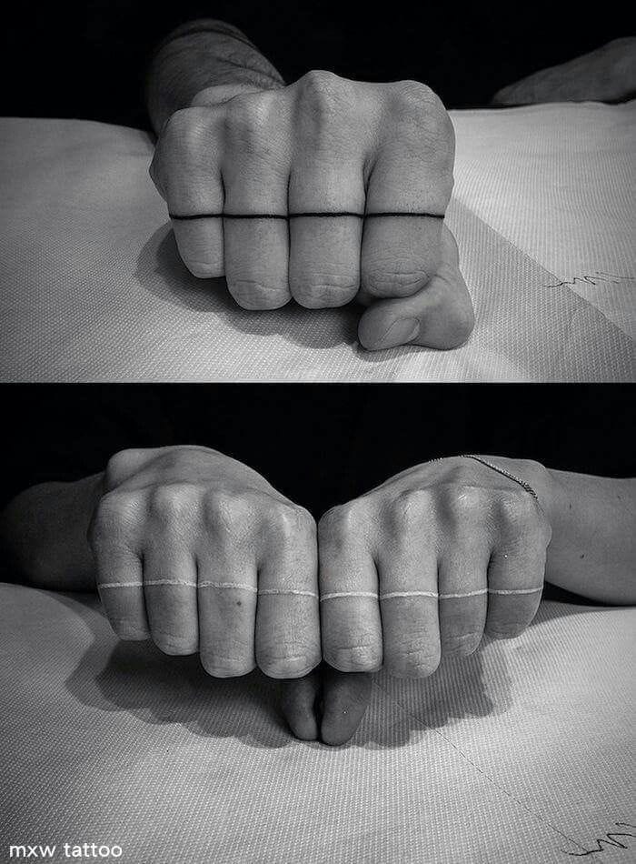Blacl line and white line for his and her by MXW. #Minimal #LineTattoo #BlackLine
