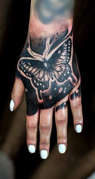 Badass blackwork hand by Evan at Chronic Ink! #Butterfly #ButterflyTattoo