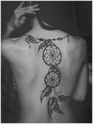 Awesome back tattoo, unknown artist #dreamcatcher