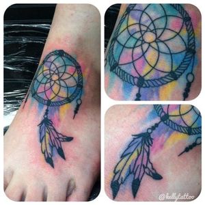 Bright foot piece by Kelly Tattoo #dreamcatcher