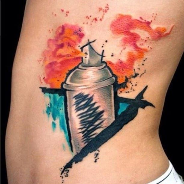 Krylon Spray Can Destrutturata tattoo on the leg