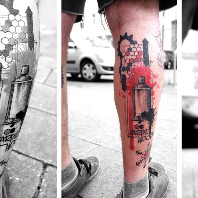Krylon Spray Can Destrutturata tattoo on the leg