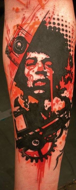 Jimmy Hendricks tribute influenced by Trash Polka. Artist Jean François Palumbo. #jimmyhendrix #trobute #trashpolka #redink #red #JeanFrançoisPalumbo
