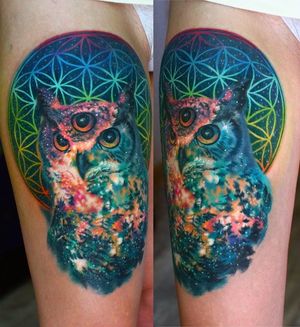 Tattoo uploaded by JenTheRipper • Nika Samarina makes some trippy space  tattoos... Here a sacred geometry cosmic owl. • Tattoodo