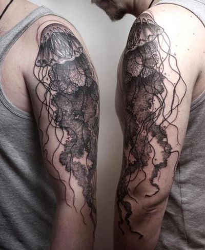 Dotwork Jellyfish Tattoo by Peter Aurisch
