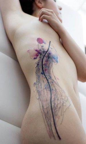 Water Color Jellyfish Tattoo by Dead Romanoff Tattoo