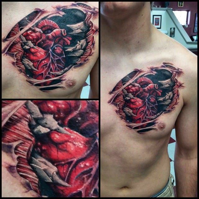 ripped skin chest tattoos