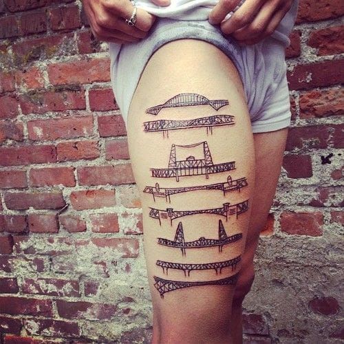 Not particularly trad but wanted to share Tattoo of Clemente Bridge in  Pittsburgh by me kaystreustats on insta  rtraditionaltattoos