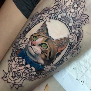 Cat portrait tattoo by Crispy