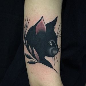 Black cat portrait tattoo