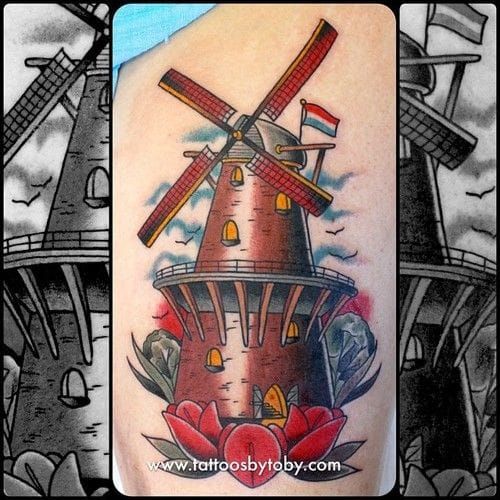 Dutch themed tattoo for Brad  Tattoos Windmill tattoo Tulip tattoo