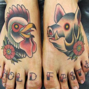 pig rooster tattoo by Front Line Tattoo