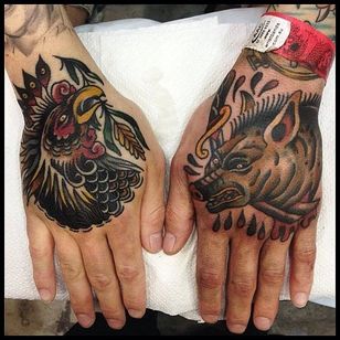 pig rooster tattoo by James McKenna