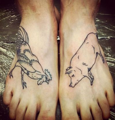 pig rooster tattoo