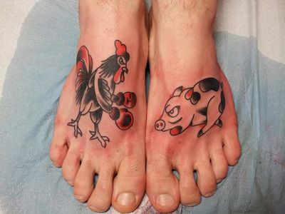 Old School Pig Roster Tattoo by Full Circle Tattoos